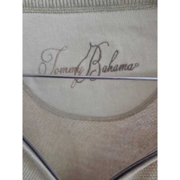 Vtg Tommy Bahama Quarter Zip Comfy Winter Textured Dad Sz XL Polo Sweater Khaki - Picture 7 of 9